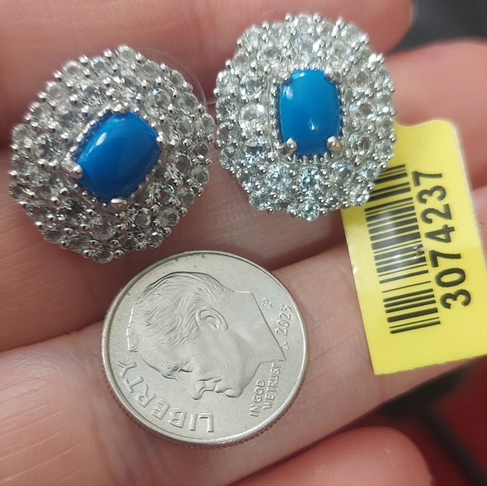 Gorgeous prong set pave crystals and turquoise earrings NWT match available